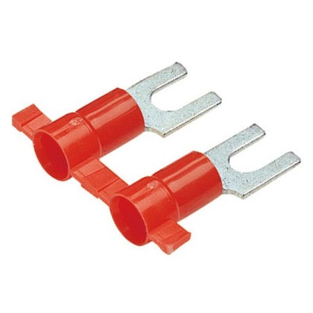 Panduit Fork Terminal, #8 Stud Size, 18 AWG, Vinyl Insulated, Red, Crimp Termination Only, 3000 PK PV18-8FB-3K